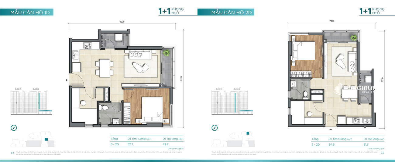 Thiết kế căn hộ 52m² - 54m² Dlusso Quận 2